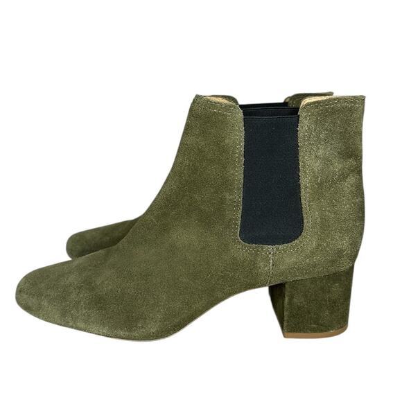 Madewell Chelsea Olive Green Suede Ankle Fall Booties Boots Block Heel Size 9.5 - Picture 4 of 11